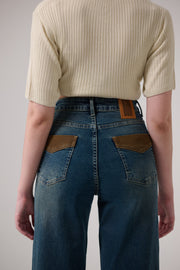 Brown Patch Tinted Wide Leg Jeans