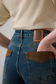 Brown Patch Tinted Wide Leg Jeans