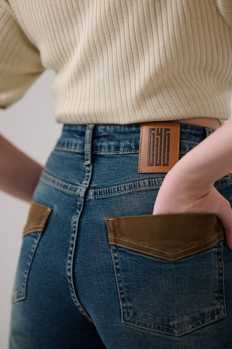 Brown Patch Tinted Wide Leg Jeans