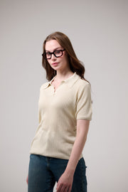 Beige Polo Rib Knit