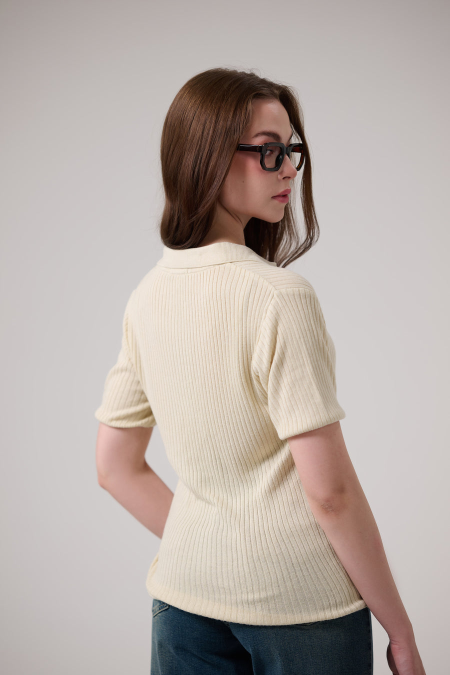 Beige Polo Rib Knit
