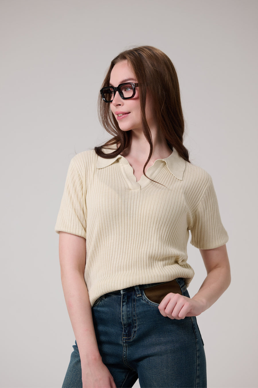 Beige Polo Rib Knit