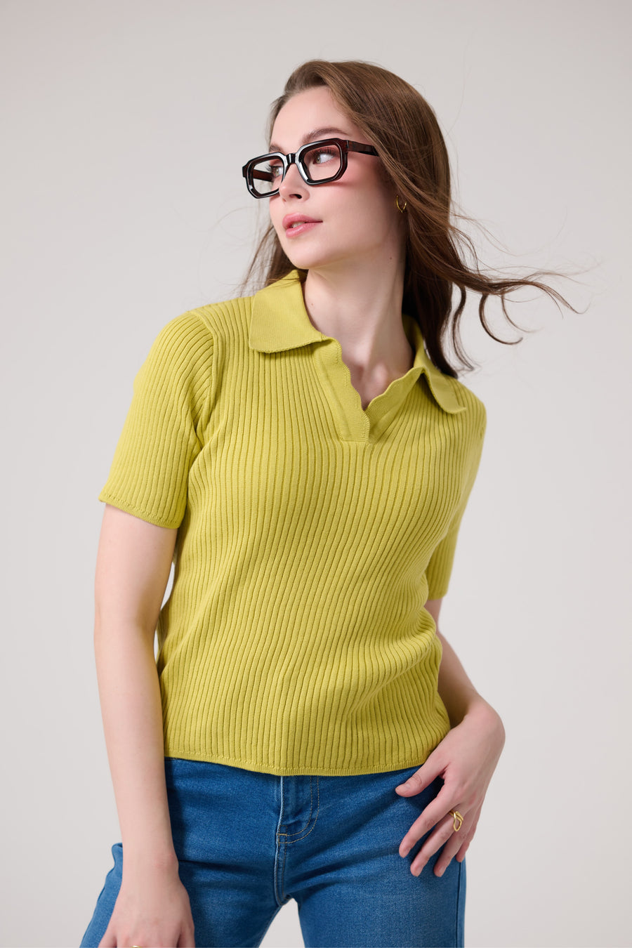 Lemon Green Polo Rib Knit