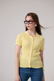 Yellow Snatched Waist Knit Top