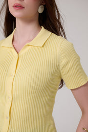 Yellow Snatched Waist Knit Top