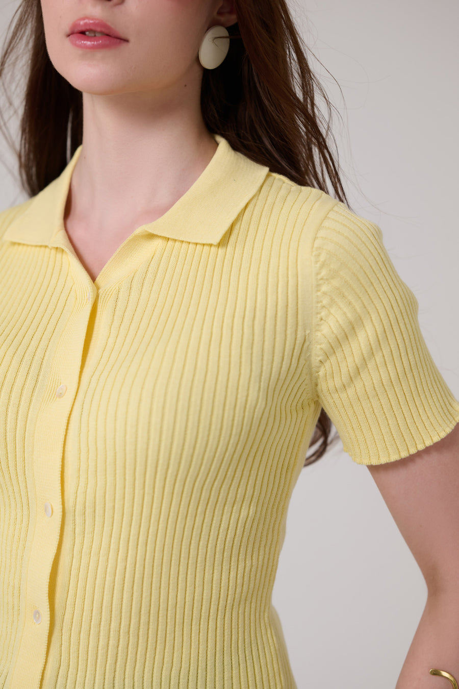 Yellow Snatched Waist Knit Top