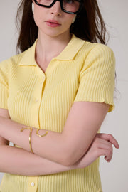Yellow Snatched Waist Knit Top