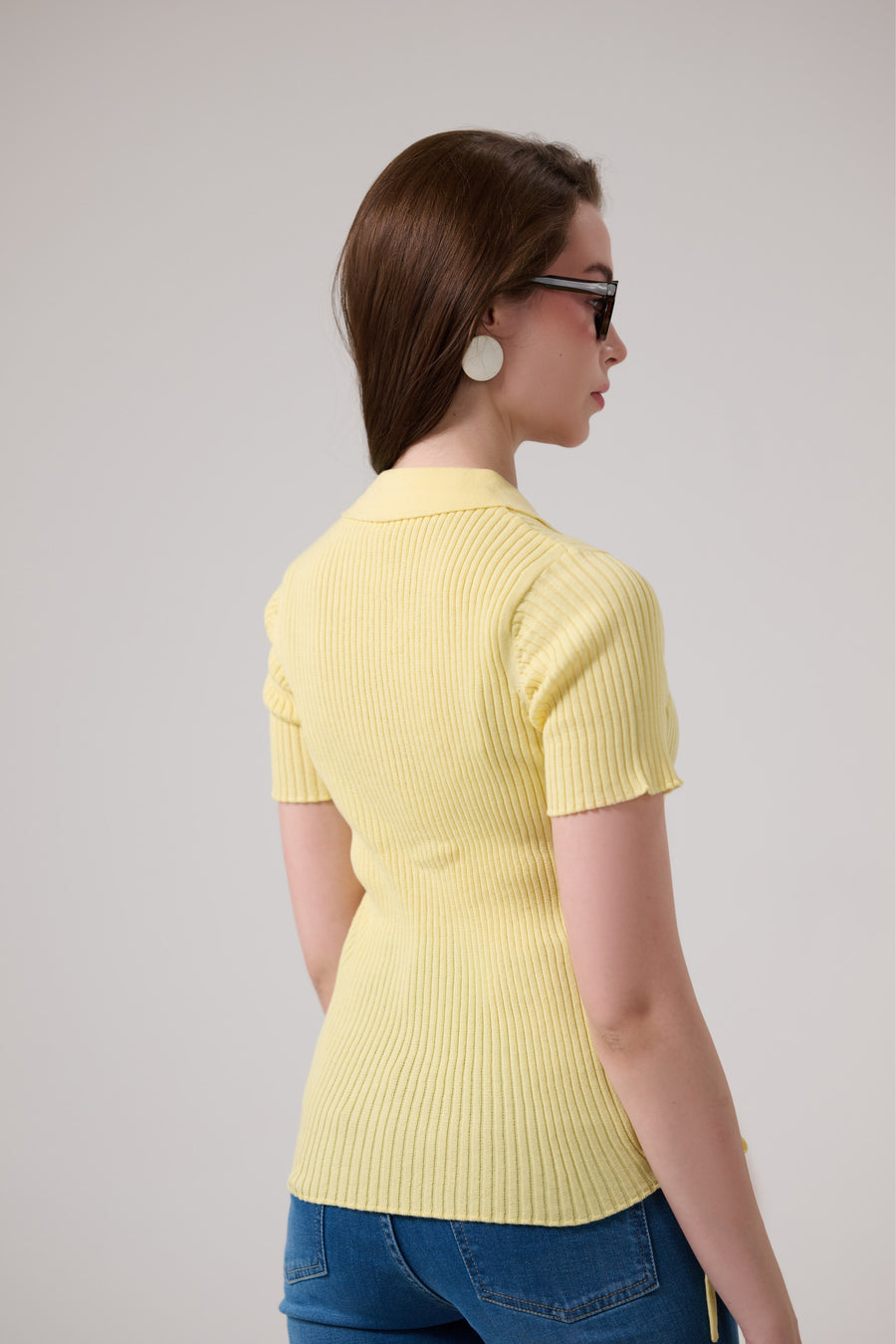 Yellow Snatched Waist Knit Top