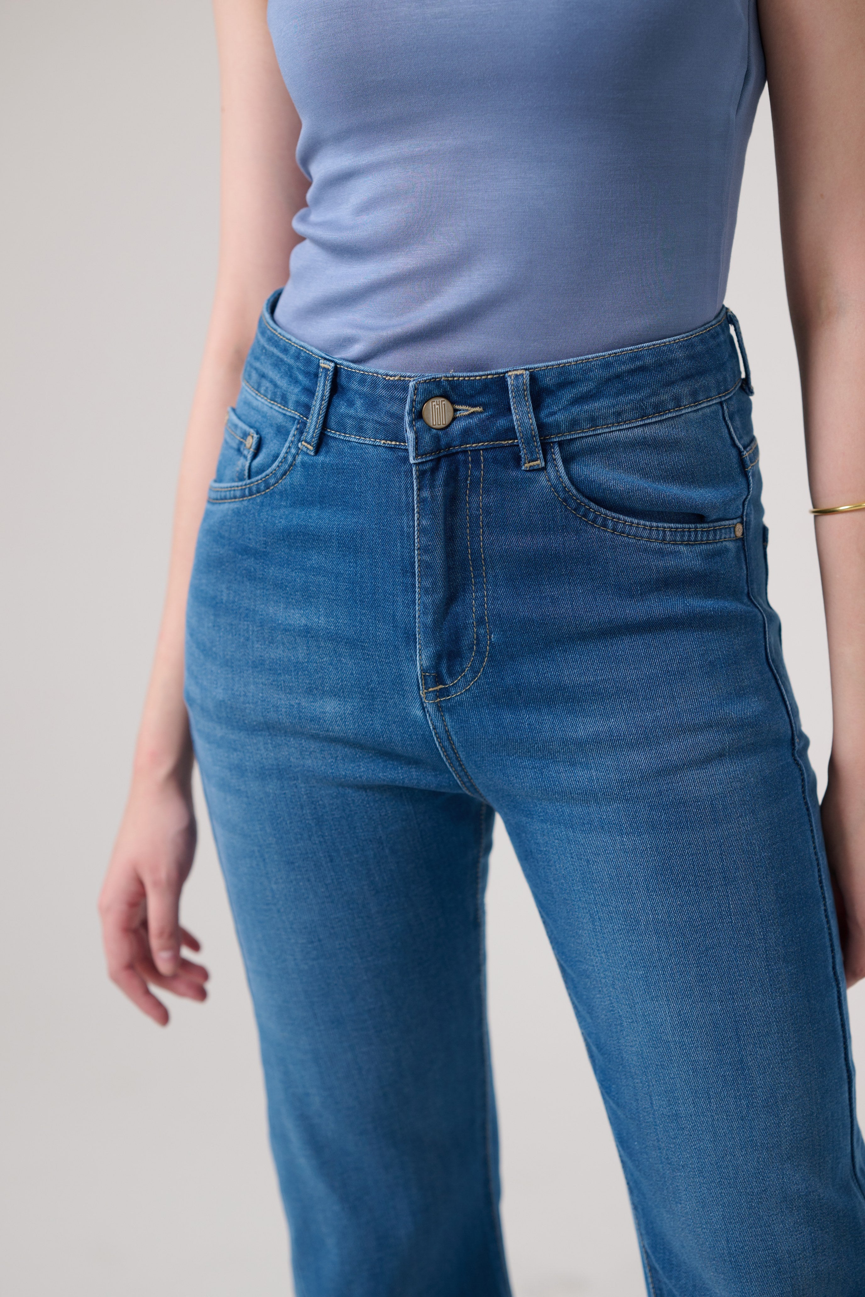 Front Slit Ocean Blue Bootcut Jeans