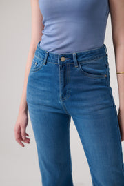 Front Slit Ocean Blue Bootcut Jeans