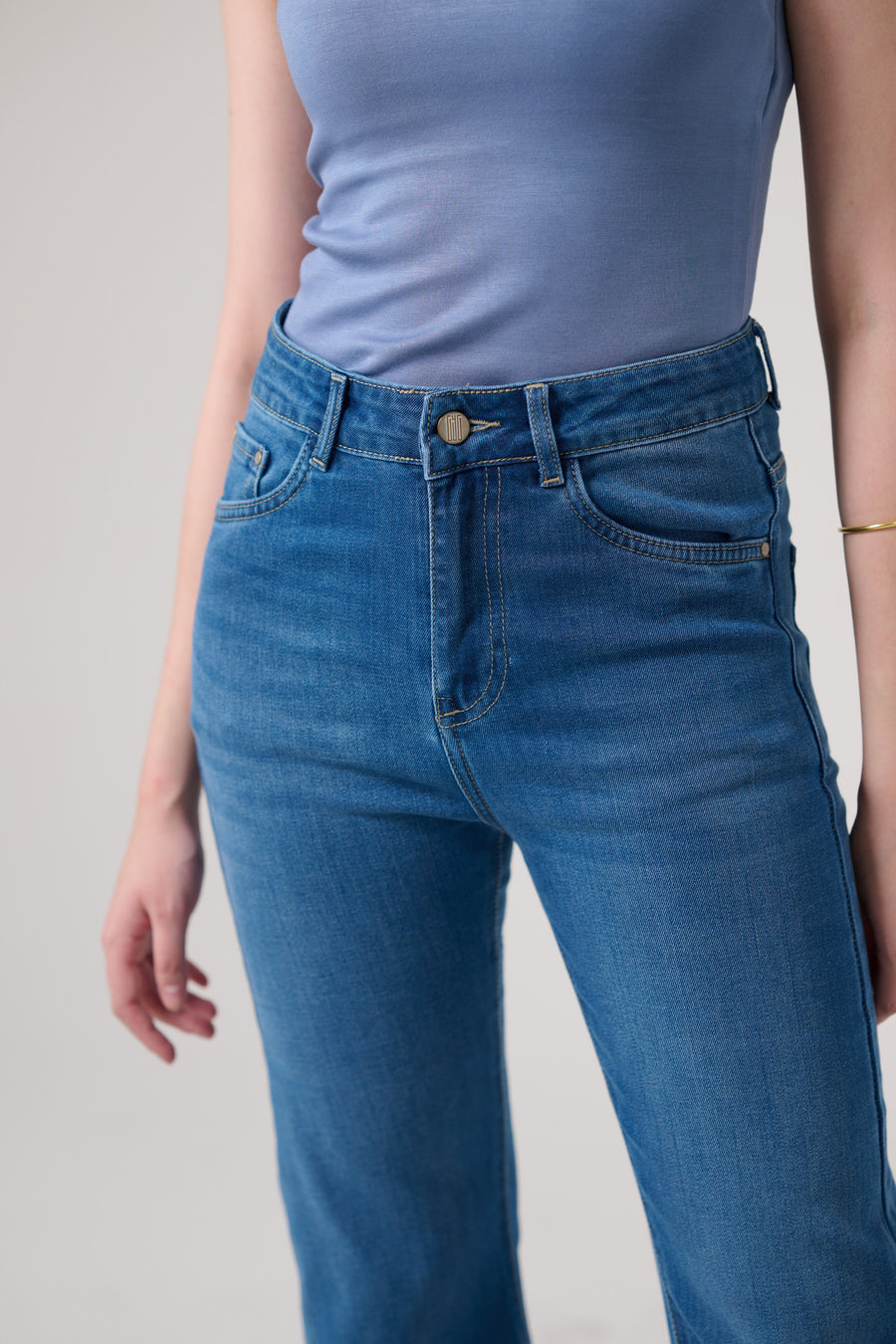 Front Slit Ocean Blue Bootcut Jeans
