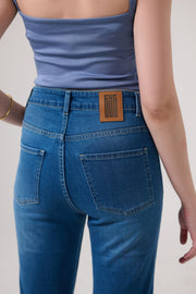 Front Slit Ocean Blue Bootcut Jeans