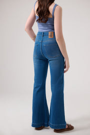 Front Slit Ocean Blue Bootcut Jeans
