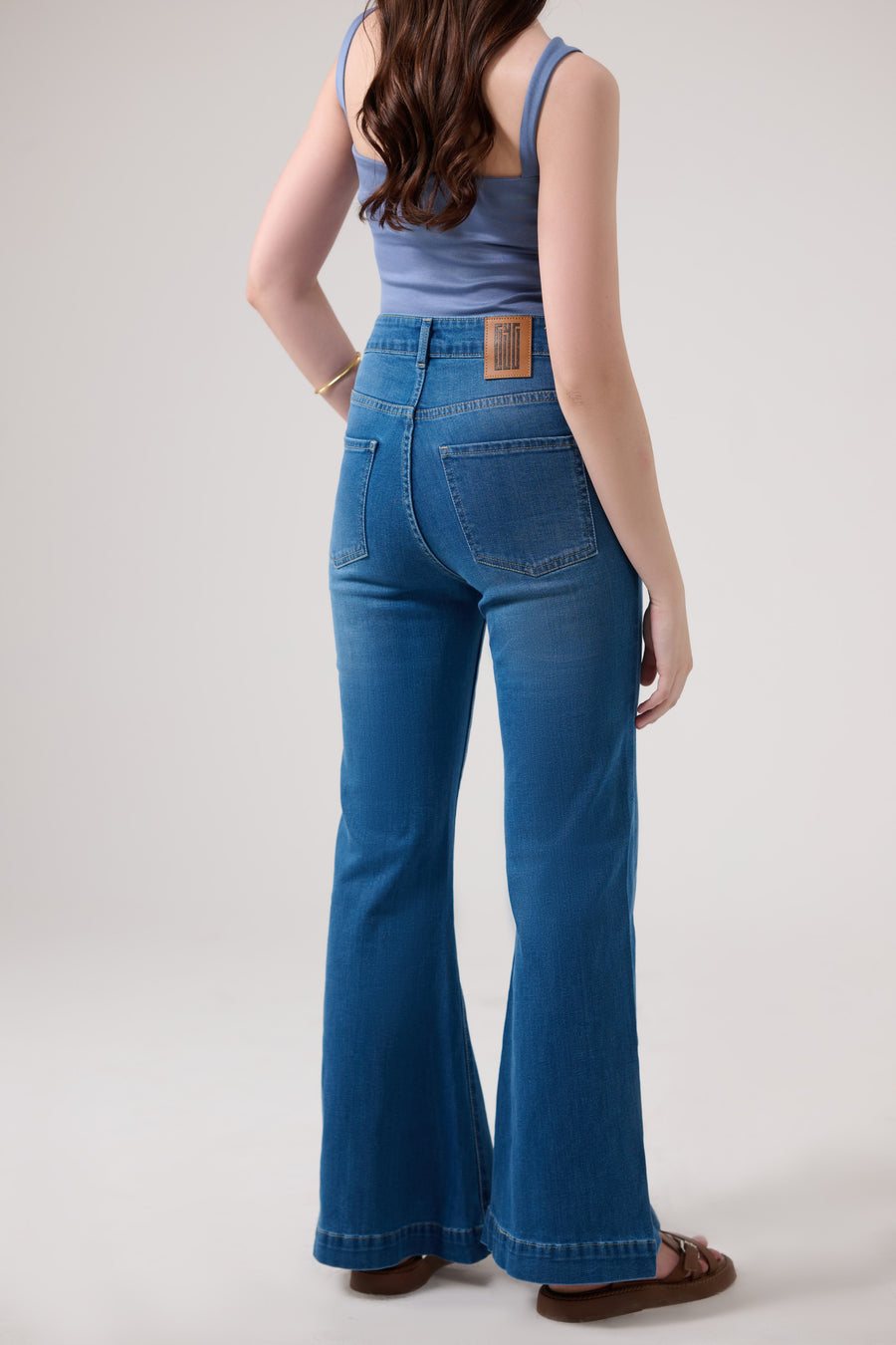 Front Slit Ocean Blue Bootcut Jeans