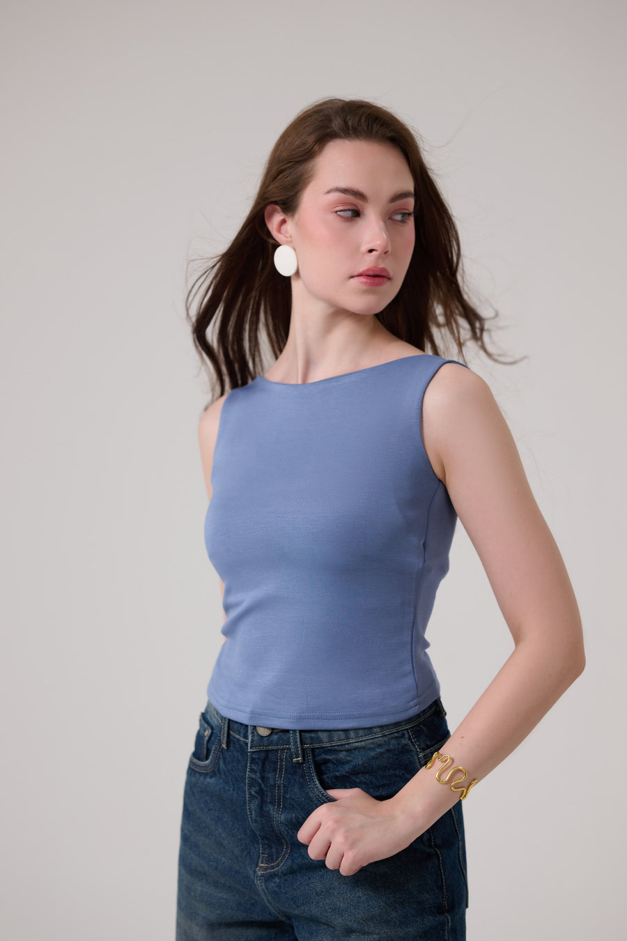 Blue Deep Back Tank Top