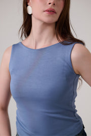 Blue Deep Back Tank Top