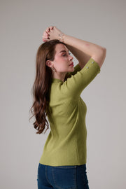 Green Rib Knit Top