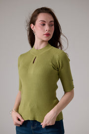 Green Rib Knit Top