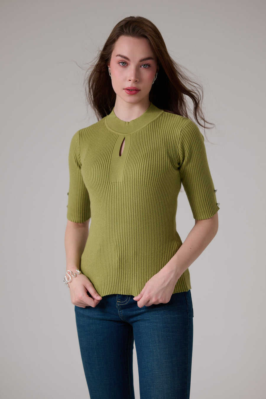 Green Rib Knit Top