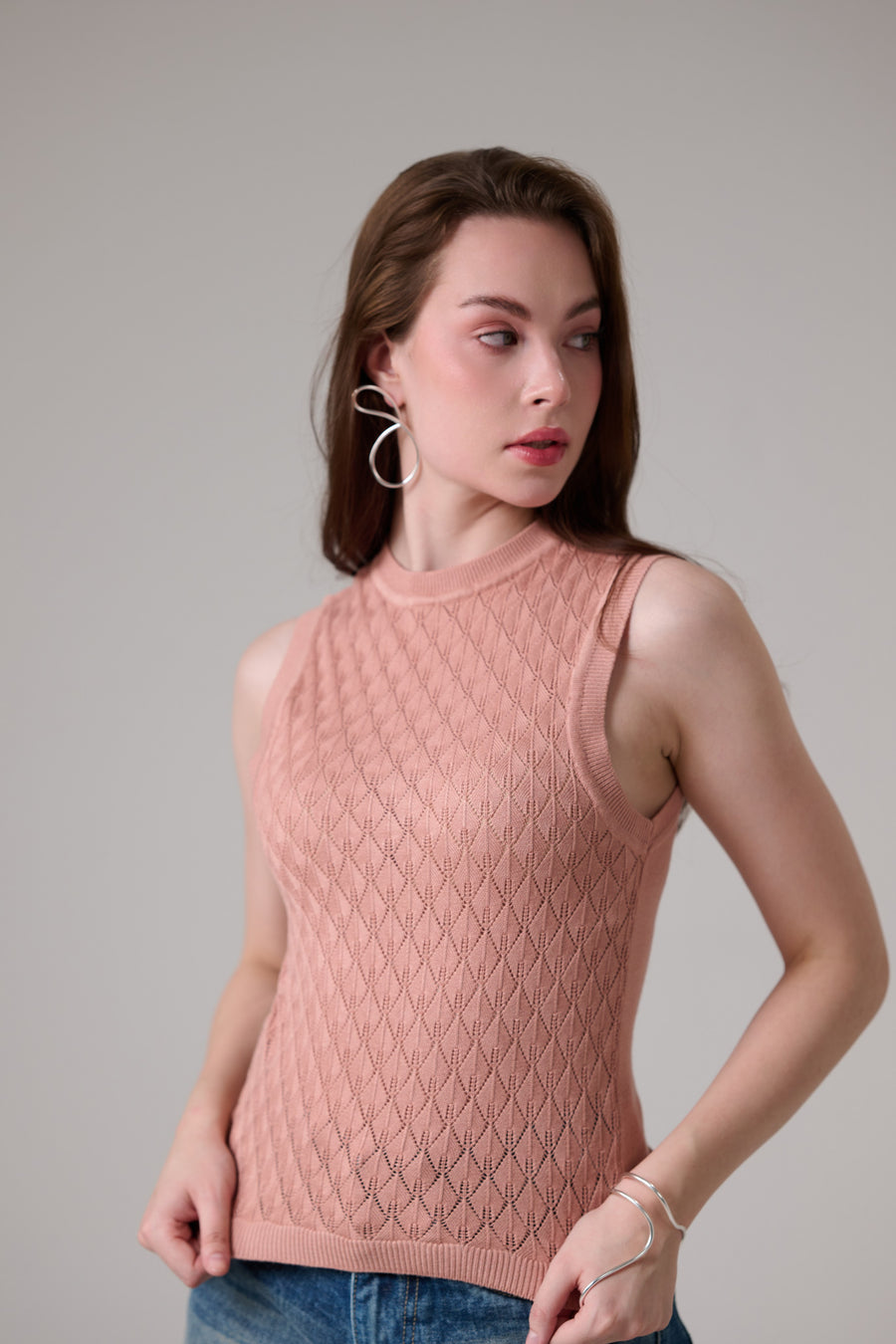 Textured Knit Peach Tank Top