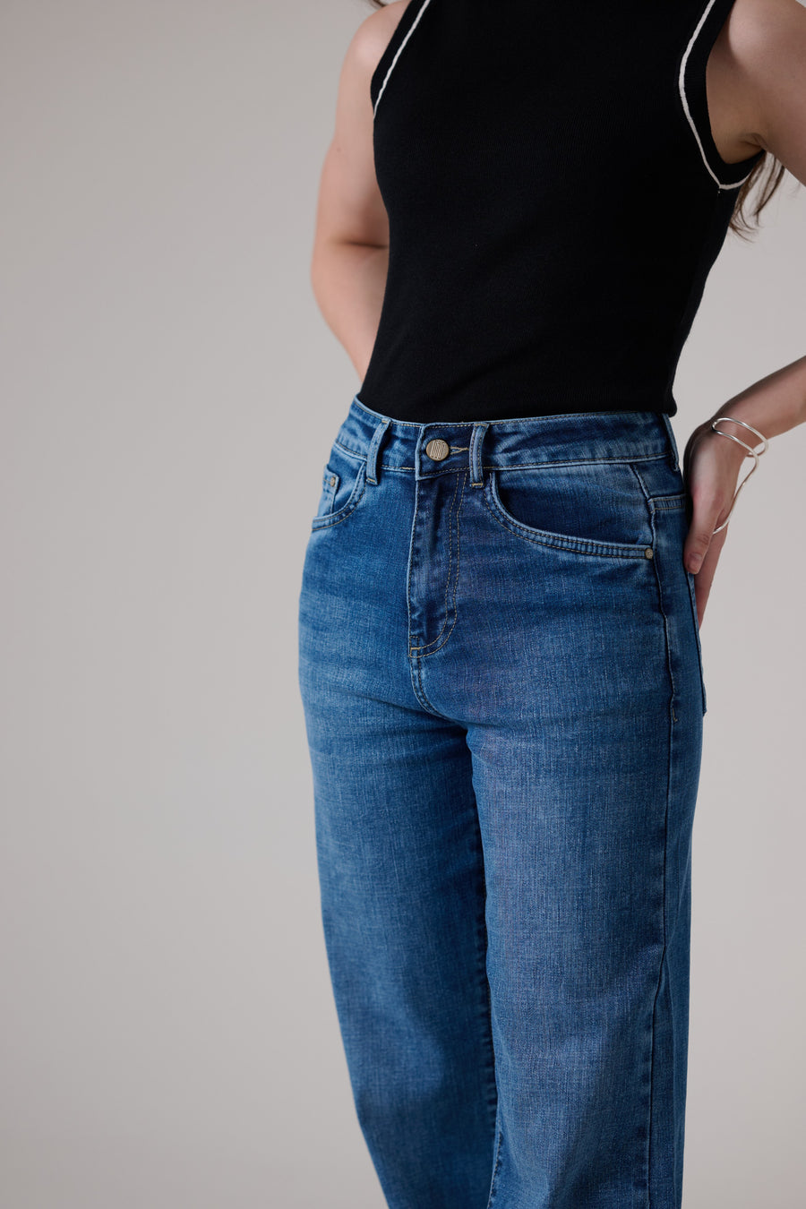 Midnight Blue High cuff Straight Jeans