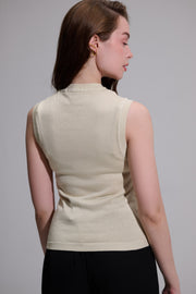 Textured Knit Beige Tank Top
