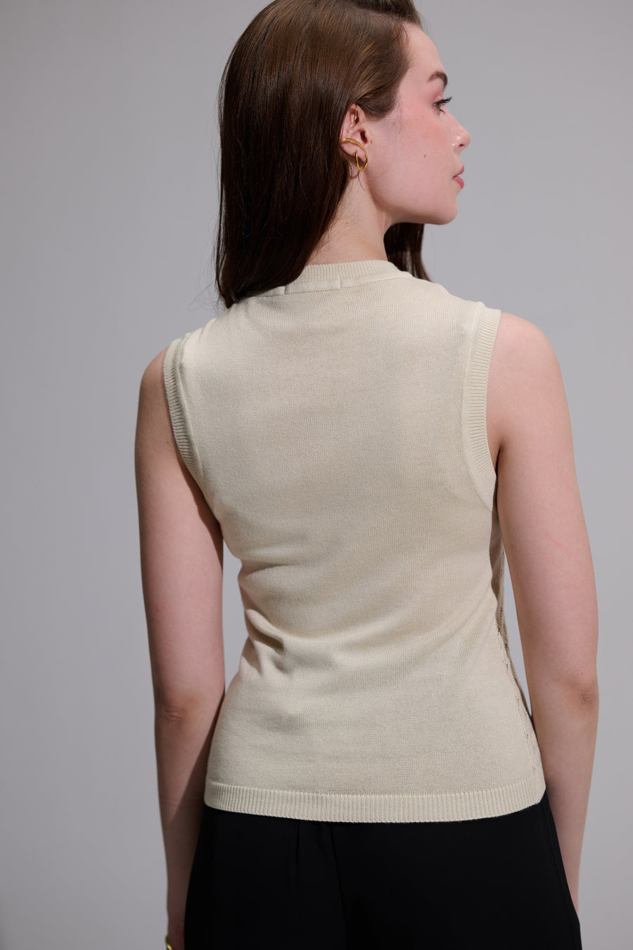 Textured Knit Beige Tank Top