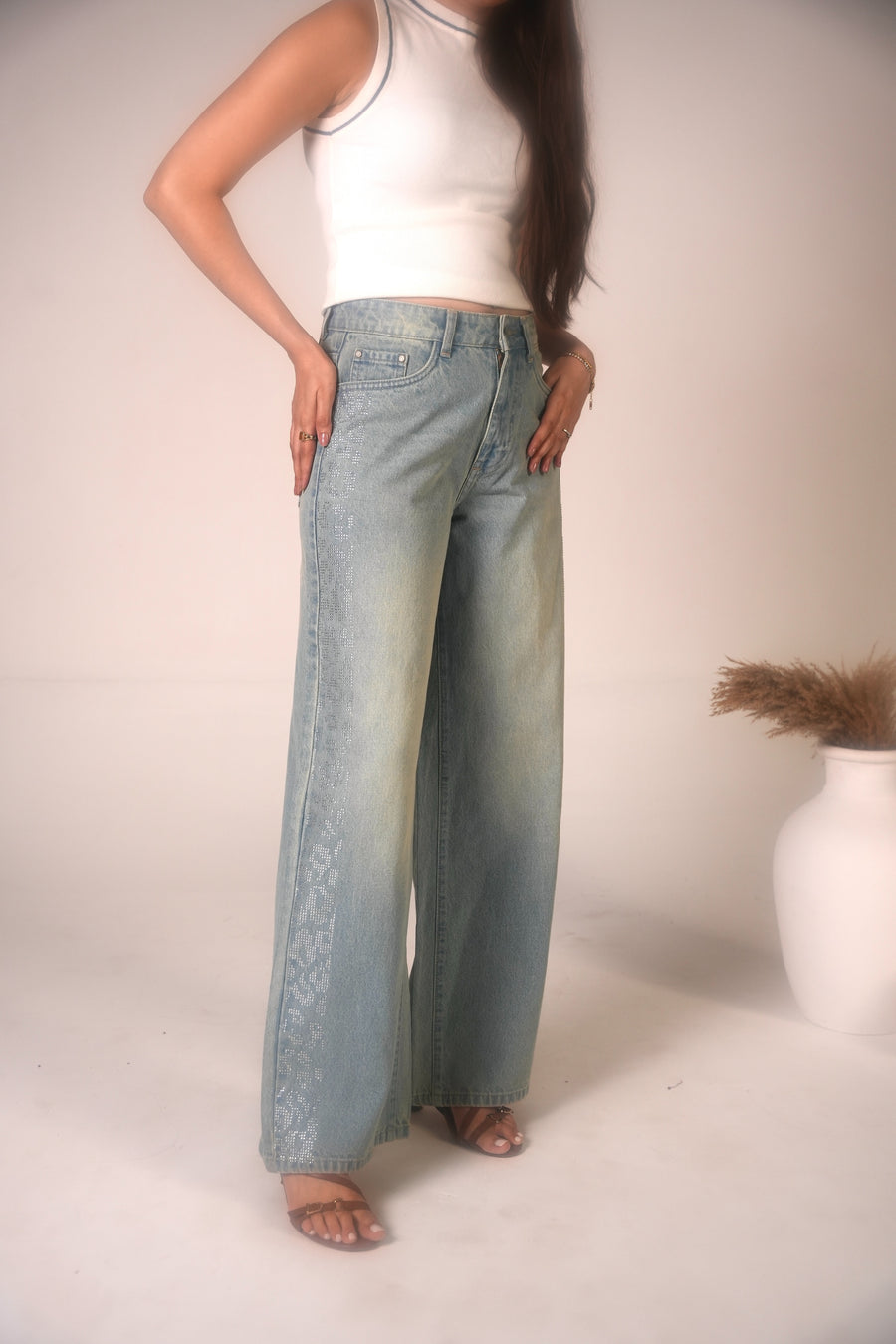 Leopard Rhinestone Wideleg Jeans