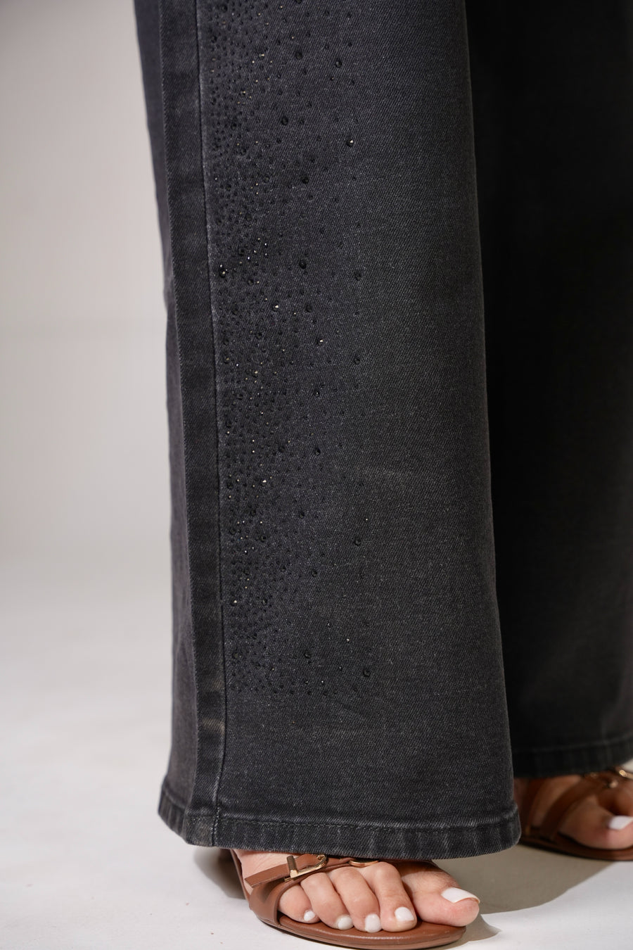 Black Shimmer Wideleg Jeans