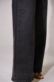 Black Shimmer Wideleg Jeans