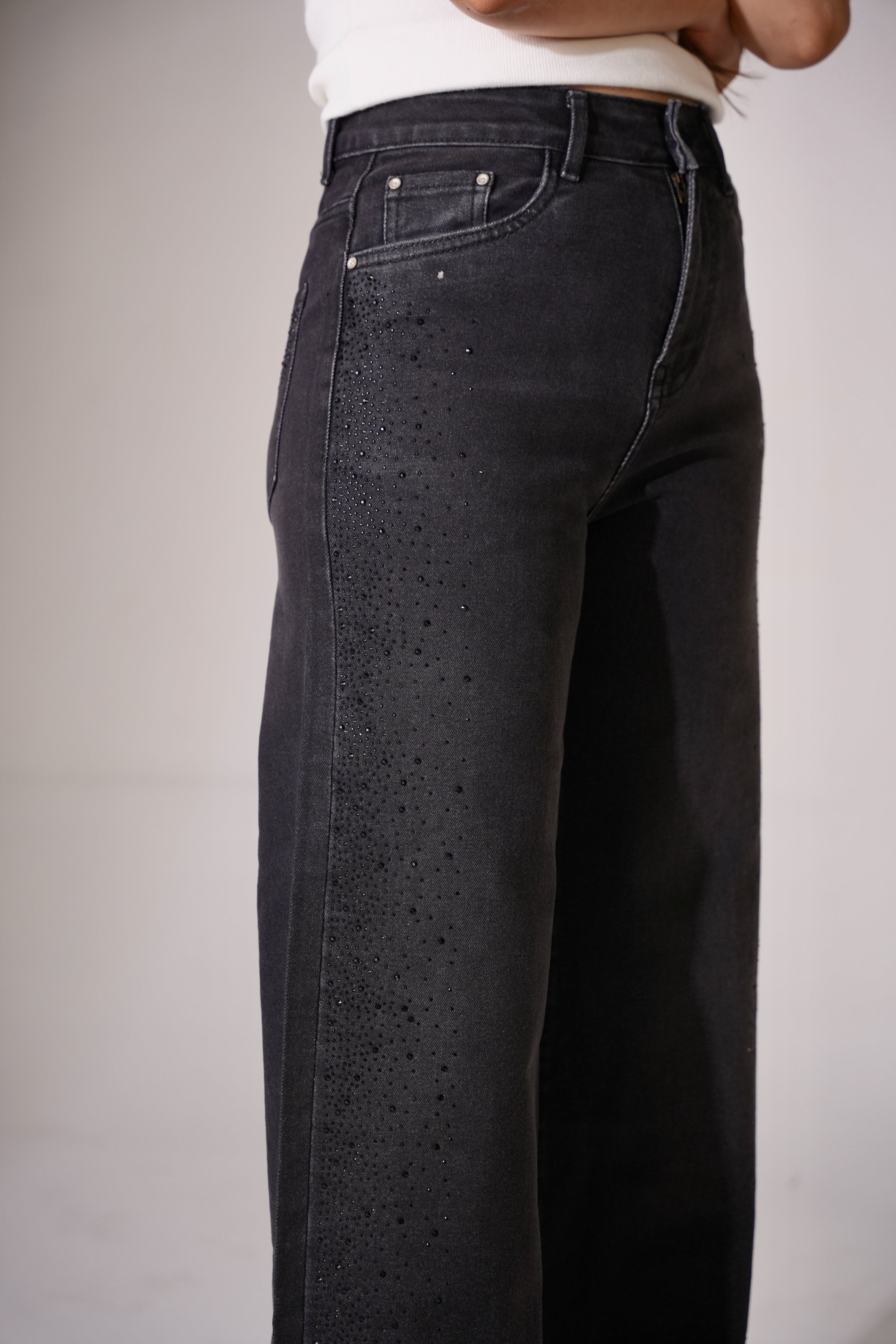 Black Shimmer Wideleg Jeans