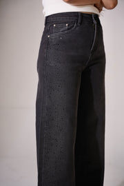 Black Shimmer Wideleg Jeans
