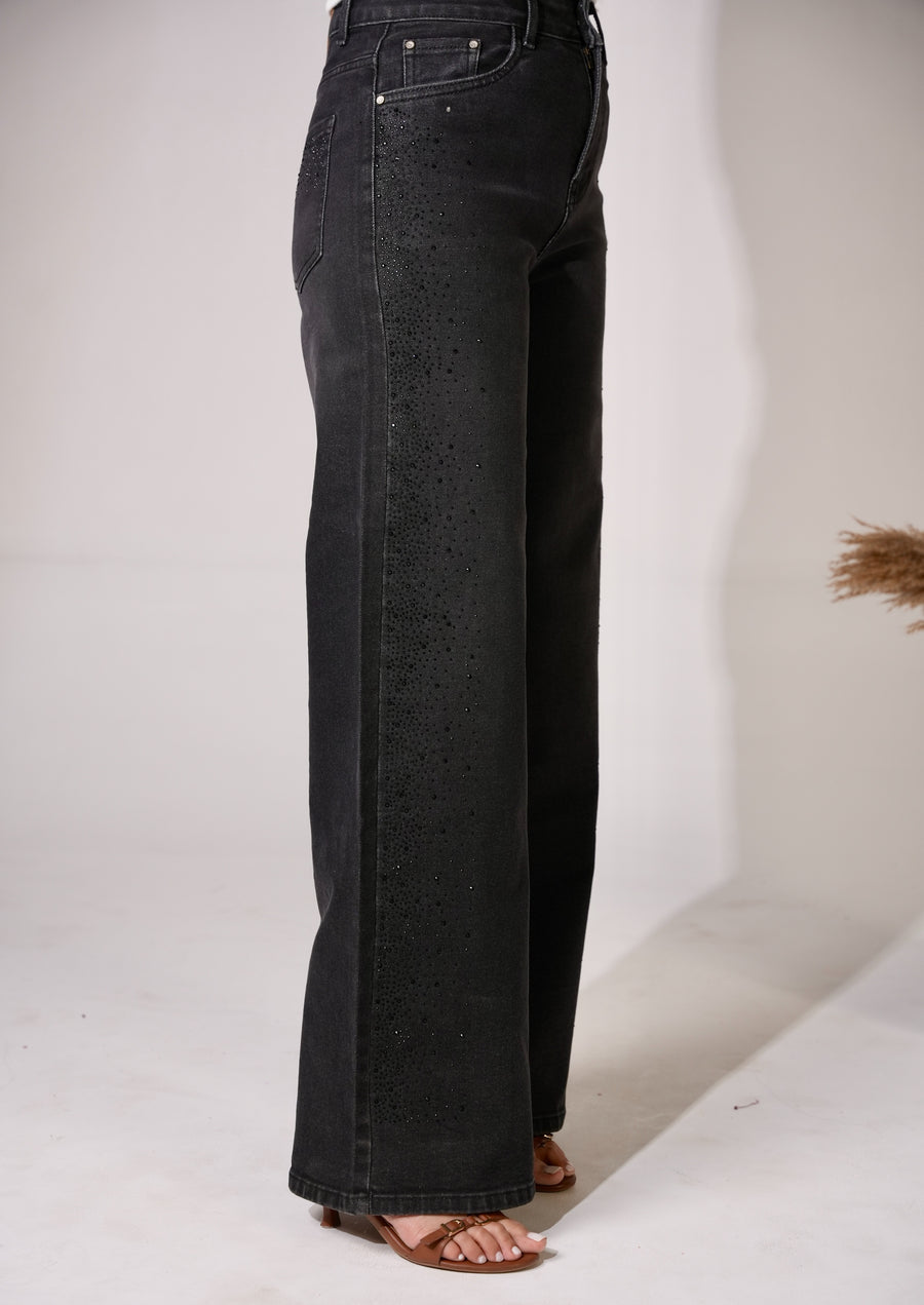 Black Shimmer Wideleg Jeans