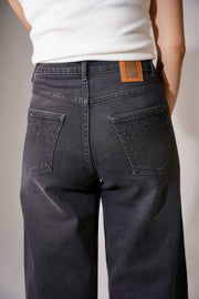 Black Shimmer Wideleg Jeans