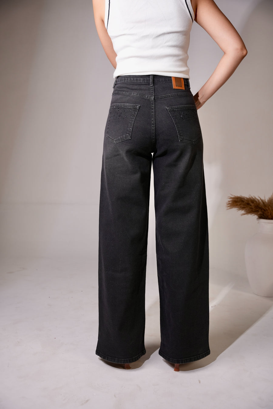 Black Shimmer Wideleg Jeans