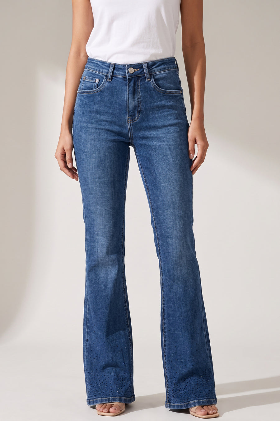 Blue Rhinestone Bootcut Jeans