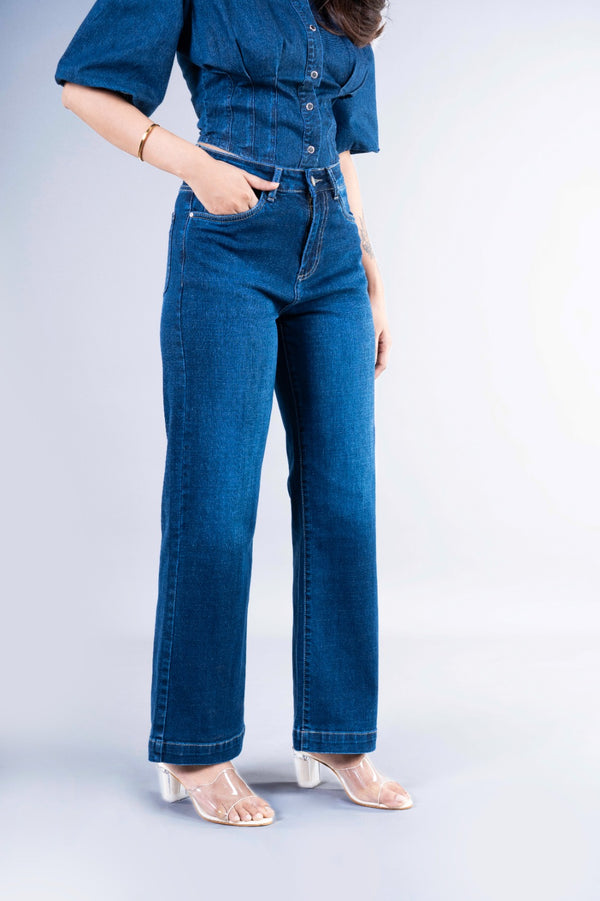 Midnight Blue High Cuff Straight Jeans