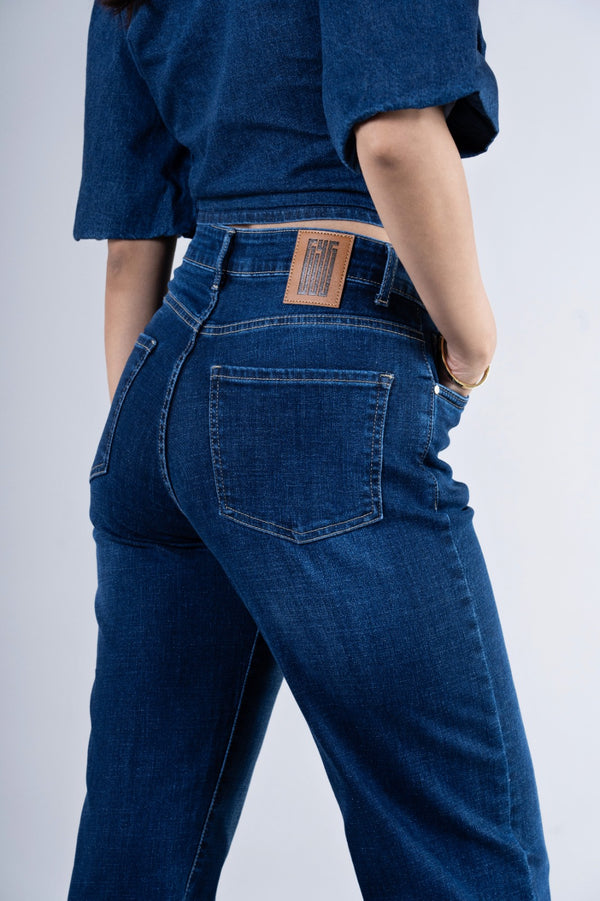 Midnight Blue High Cuff Straight Jeans