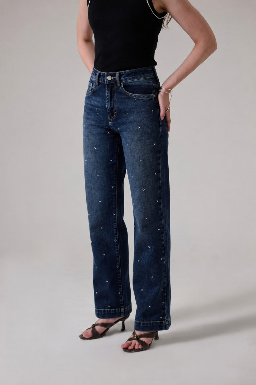 Pixel Studded Straight Fit Jeans